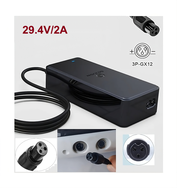 29.4V 2A Replacement AC Power Adapter with 3P-GX12 8mm 3Pin Inline Female Plug For Electric Bicycle E-Bike Scooter And More