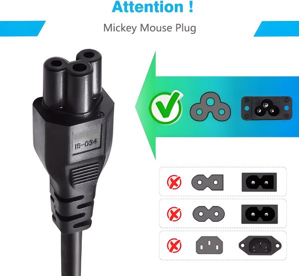 3 Prong AC Power Cord NEMA 5-15P to IEC C5, Mickey Mouse Power Cable For Notebook Laptop Adapter TV and More - Image 3