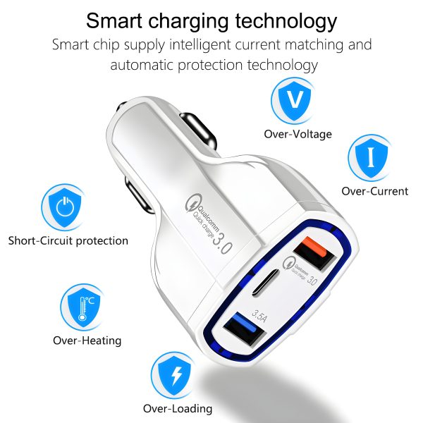 Car Charger QC 3.0 with Type C For Mobile Phone, GPS, Power Bank, Tablet PC, Digital Camera and More, 35W (max) - Image 5