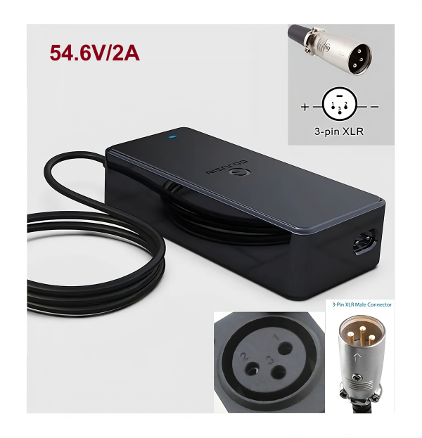 54.6V 2A 110W Replacement AC Power Adapter For 48V Li-ion Lithium Battery Pack with XLR Plug (1.”+”  2.”-“) for e-Scooter, Electric Bike