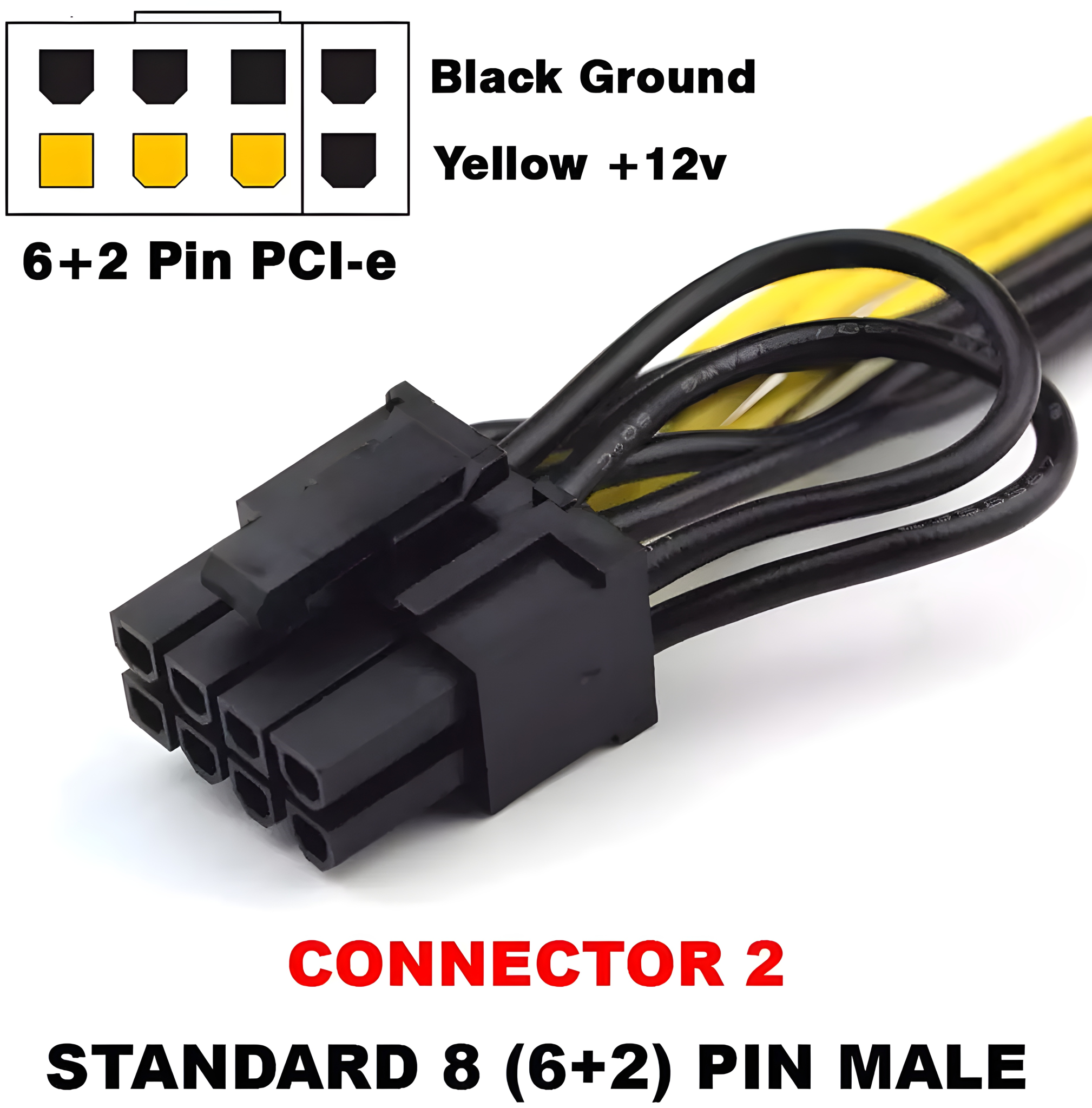 PCIe 6 Pin Male to PCIe 8 Pin (6+2) Male PCI Express Graphics Video ...