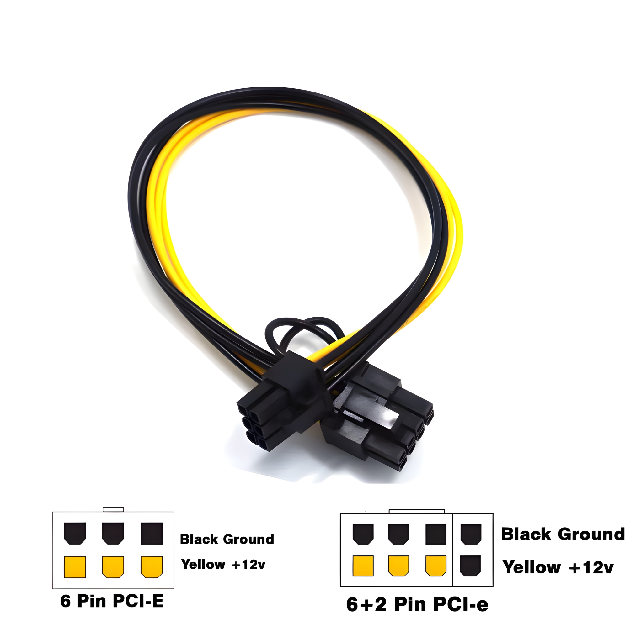PCIe 6 Pin Male to PCIe 8 Pin (6+2) Male PCI Express Graphics Video ...