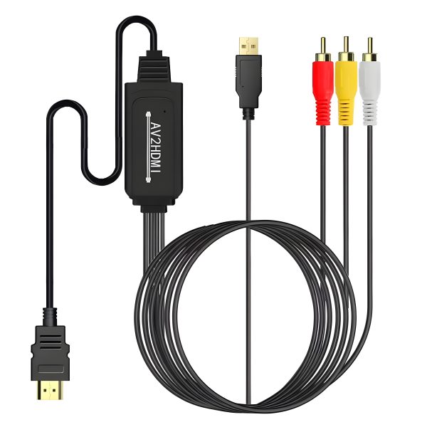 Composite RCA to HDMI Cable with USB Charge Cable Mini AV 3RCA CVBS Composite Cable to 1080P HDMI Converter Adapter