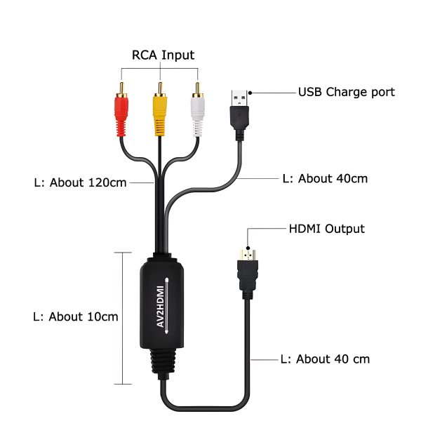 Composite RCA to HDMI Cable with USB Charge Cable Mini AV 3RCA CVBS Composite Cable to 1080P HDMI Converter Adapter - Image 3