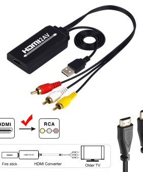 HDMI (F) to RCA Composite AV (M), Support PAL/NTSC, 1080P, Compatible with Roku/Fire Stick/PS4/Xbox Spectrum Box, TV and more