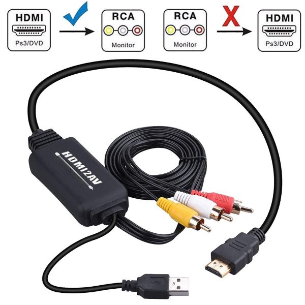 6.6ft. HDMI to AV RCA Signal Converter, HDMI to RCA Cvbs Composite AV Cable with USB power supply (Male to Male) - Image 2