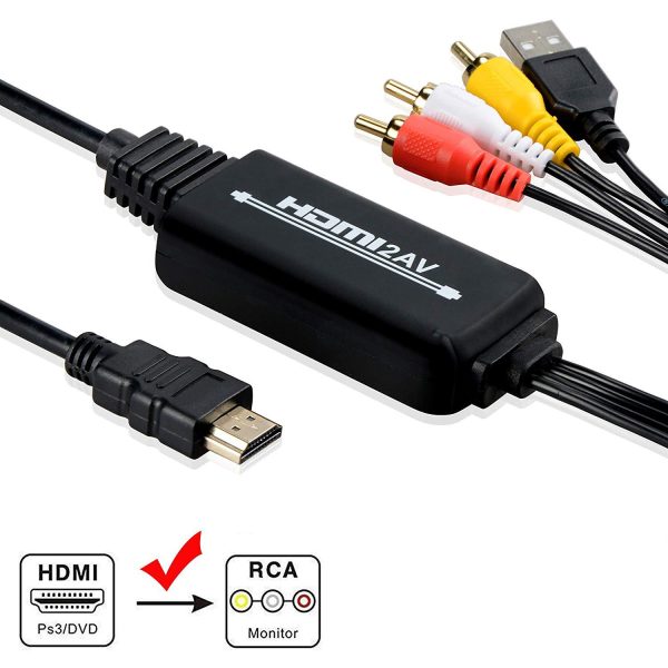 6.6ft. HDMI to AV RCA Signal Converter, HDMI to RCA Cvbs Composite AV Cable with USB power supply (Male to Male) - Image 4