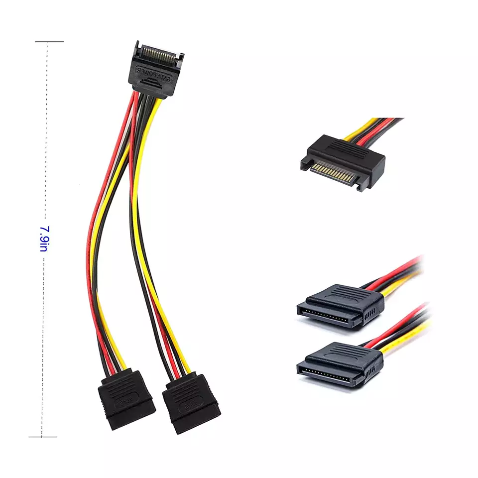 SATA Power Y Splitter Cable 15 Pin SATA Power Splitter Cable Adapter SATA 15 Pin Male to Dual Female Power Y- Cable - Image 3