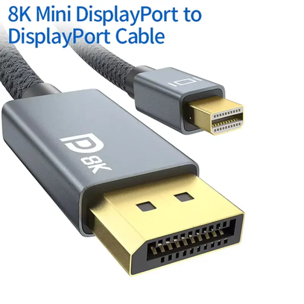 High Quality Mini DisplayPort to DisplayPort Cable 6.6ft, 8K@60Hz, 4K@144Hz/120Hz, 2K@240Hz/165Hz 32.4Gbps HDR DP1.4 Mini DP to DP Cable - Image 2