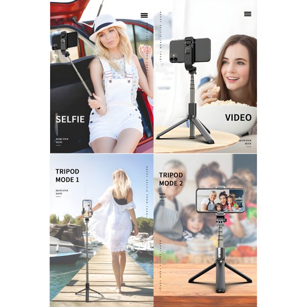 Selfie Stick Tripod With Wireless Remote Control Shutter for Smart Phone, Aluminum tube Foldable 360 Rotate, Bluetooth V5.0 - Image 2