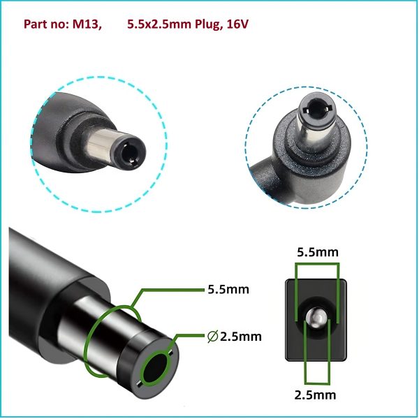 Plug: M13, 16V 5.5×2.5mm with 65W 90W 96W 120W Universal Replacement AC Power Adapter