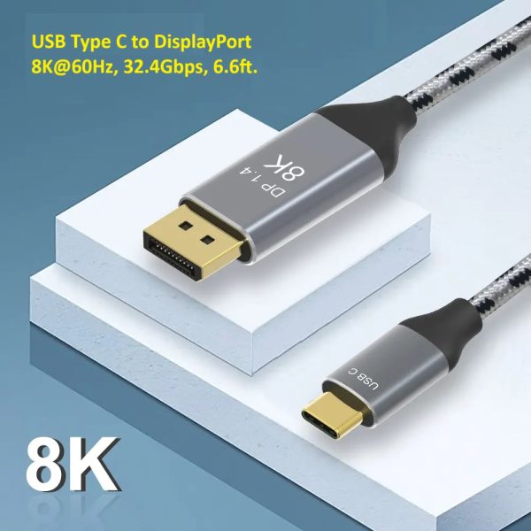 6.6ft. High Quality USB Type C to DisplayPort 1.4V Cable 8K@60Hz, 5K@60Hz, 4K@144Hz/120Hz, 2K@240Hz