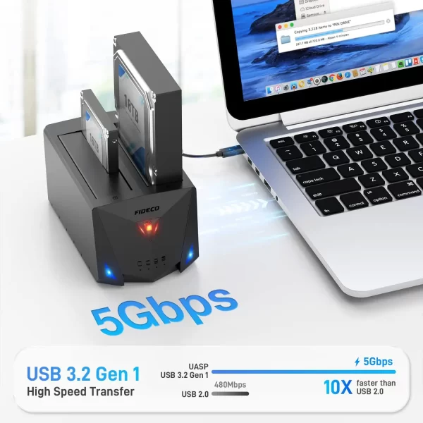 Dual Bay SATA Hard Disk Docking, USB 3.0 Type C 2.5 3.5 Inch Hard Disk Drive Docking Station with Offline Clone - Image 2