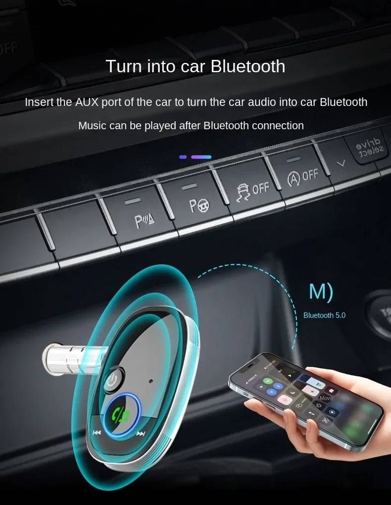 Smart Bluetooth Receiver for Car, Noise Cancelling 3.5mm AUX Bluetooth Car Adapter, Wireless Audio Receiver for Home Stereo/Wired Headphones, Hands-Free Call, 15h Long Battery Life, Type C - Image 6