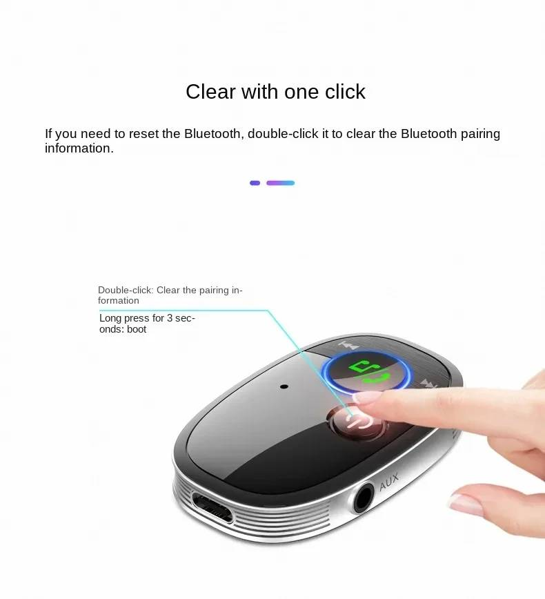 Smart Bluetooth Receiver for Car, Noise Cancelling 3.5mm AUX Bluetooth Car Adapter, Wireless Audio Receiver for Home Stereo/Wired Headphones, Hands-Free Call, 15h Long Battery Life, Type C - Image 4
