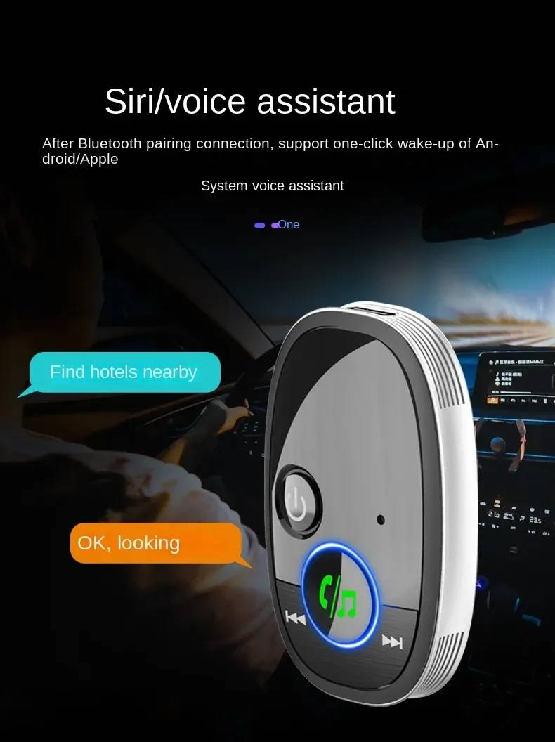 Smart Bluetooth Receiver for Car, Noise Cancelling 3.5mm AUX Bluetooth Car Adapter, Wireless Audio Receiver for Home Stereo/Wired Headphones, Hands-Free Call, 15h Long Battery Life, Type C - Image 5