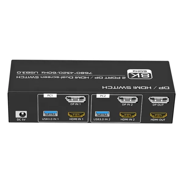 HDMI+DisplayPort KVM Switch 2 Monitors 2 Computers 8K@60Hz KVM Switcher Dual Monitor for 2 PC Support Extended/Mirror Mode