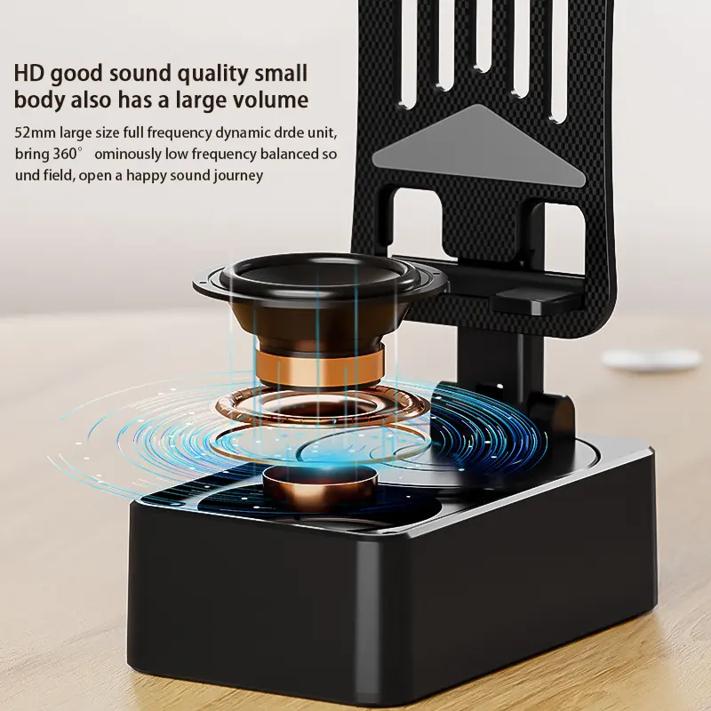 Cell Phone Stand with Wireless Bluetooth Speaker, Adjustable Height & Anti-Slip Base HD Surround Sound for Indoor Outdoor Use - Image 3
