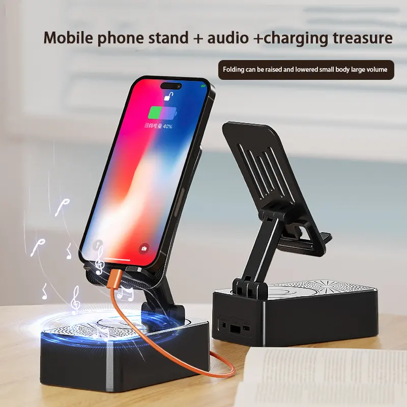 Cell Phone Stand with Wireless Bluetooth Speaker, Adjustable Height & Anti-Slip Base HD Surround Sound for Indoor Outdoor Use - Image 4