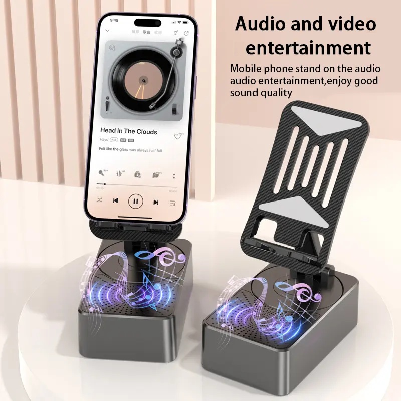 Cell Phone Stand with Wireless Bluetooth Speaker, Adjustable Height & Anti-Slip Base HD Surround Sound for Indoor Outdoor Use - Image 5
