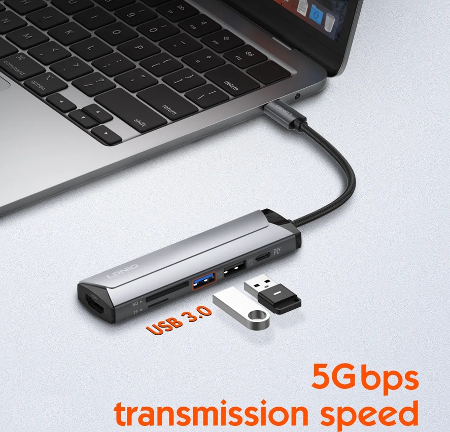 6 in 1 USB-C Multi-function Docking Station PD100W Type-C HDMI SD TF, Supports 4K Video Transmission - Image 3