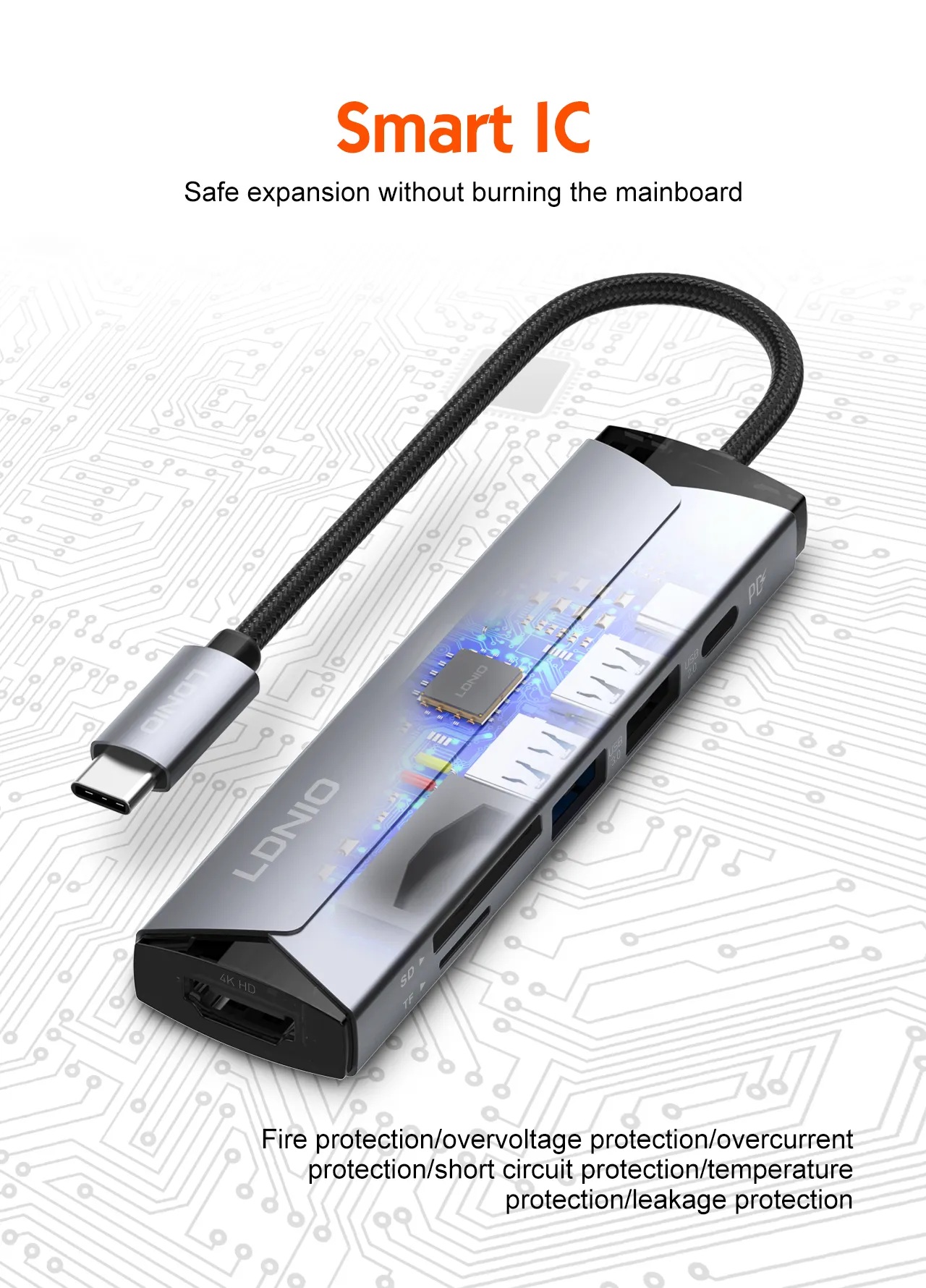 6 in 1 USB-C Multi-function Docking Station PD100W Type-C HDMI SD TF, Supports 4K Video Transmission - Image 2