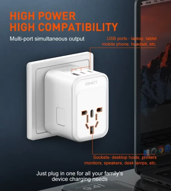 GaN 45W All-in-one Adapter USB Type-C 45W PD Wall Power Travel Plug ...