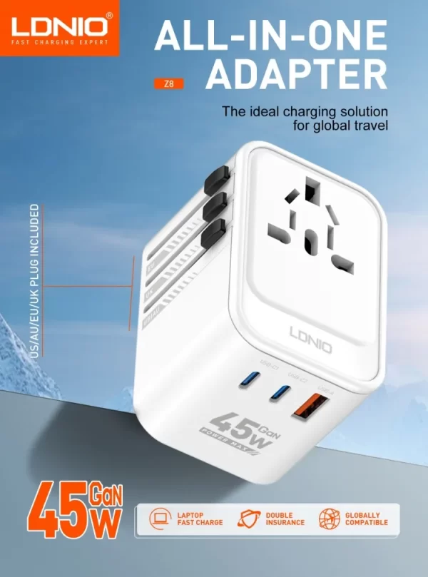 GaN 45W All-in-one Adapter USB Type-C 45W PD Wall Power Travel Plug ...