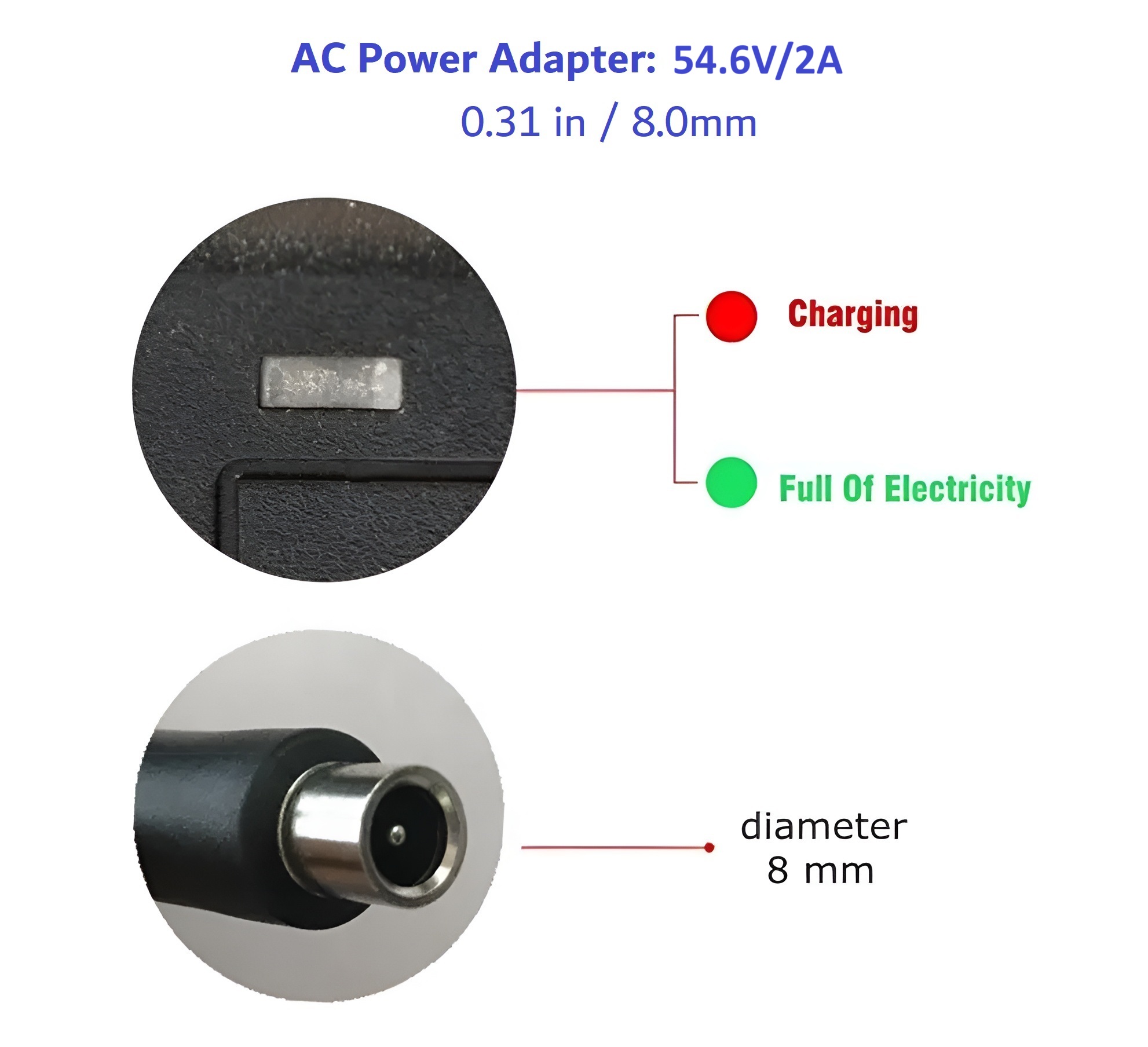 54.6V 2A Replacement Power Adapter with RCA 8mm Plug for Ausom 48V Leopard Off-Road Electric Scooter - Image 2