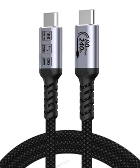 6.6ft High-Speed Data Cable Full-Featured Dual-Head Type-C Thunderbolt 5 80Gbps Fast Charging 240W 5A 16K