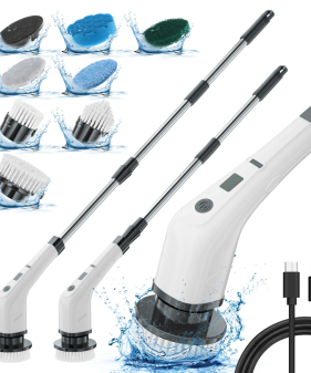 7-in-1 Long Handled Retractable Electric Mop Scrubber Cordless Electric Cleaning Brush for Kitchen & Car Plastic Spin Scrubber