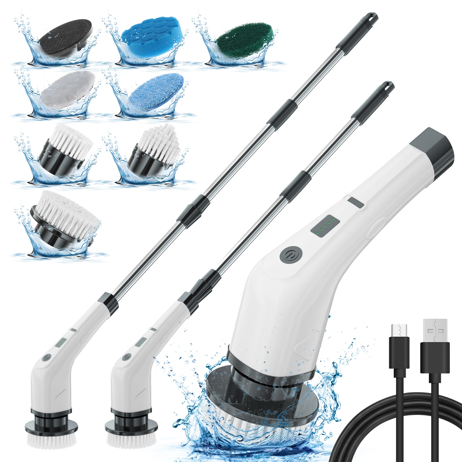 7-in-1 Long Handled Retractable Electric Mop Scrubber Cordless Electric Cleaning Brush for Kitchen & Car Plastic Spin Scrubber