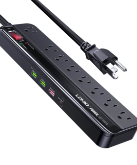 6.6ft Power Socket with 8 AC US Outlets and USB C Charging Ports Tabletop Extension Power Strip Cord for Home & Office