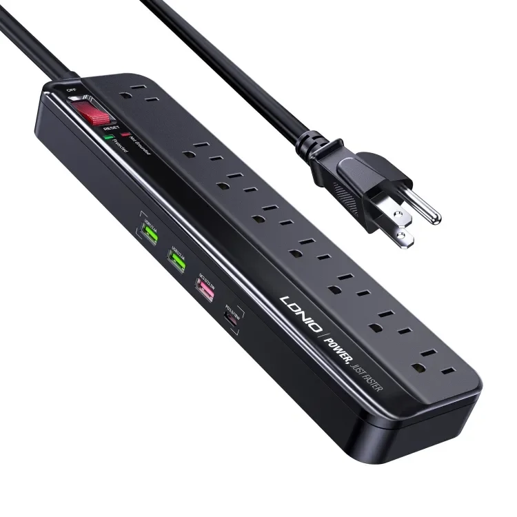 6.6ft Power Socket with 8 AC US Outlets and USB C Charging Ports Tabletop Extension Power Strip Cord for Home & Office