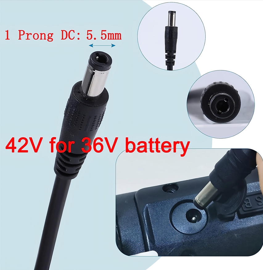 42V 2A with 5.5x2.1mm Replacement Power Adapter for DYU D1 D2 D3 S2 V1 Electric Bicycle 36V Lithium Battery Charger - Image 2