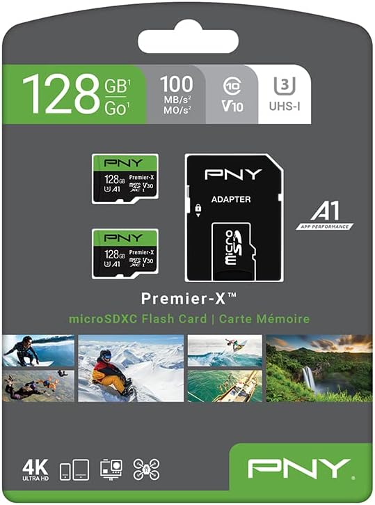 2-Pack, PNY 128GB Premier-X Class 10 U3 V30 microSDXC Flash Memory Card