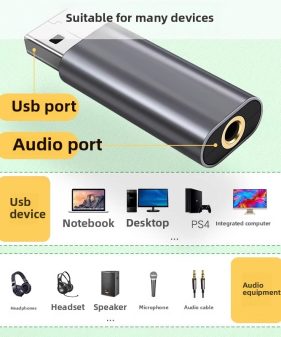 USB to 3.5mm Female Headphone Adapter 7.1 Audio Cable External Sound Card