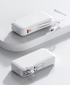 10000mAh Slim Rechargeable Power Bank with built-in Wall Plug Portable Charger Power Bank with Cables & US Wall Adapter