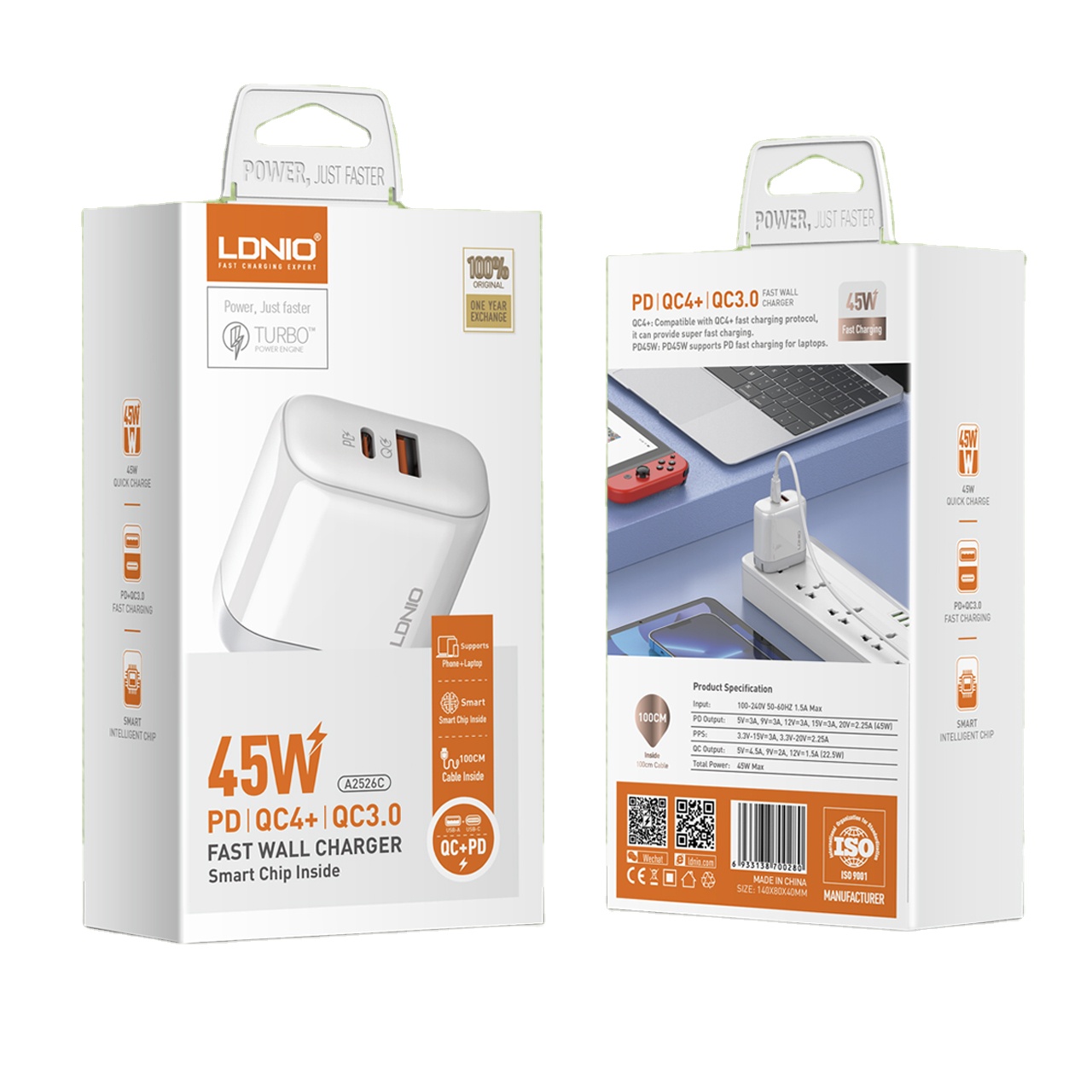 LDNIO A2526C 45W Fast Wall Charger with Smart Chip, PD QC4+ Dual USB Quick Charger - Image 5