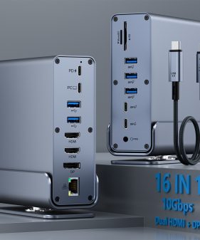 16 in 1 USB4.0 Type-C Docking Station with Triple Display Dual HDMI + DisplayPort for Windows MacOS 10Gbps USB C Laptop Docking Station