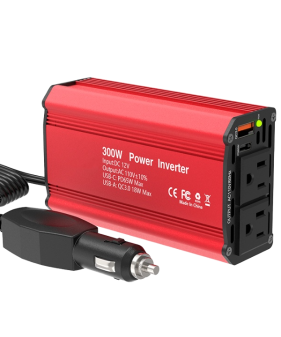Portable Modified Sine Wave Cigarette Lighter DC 12V to AC 110V 300W Car Power Inverter with USB-C PD65W USB-A QC3.0 Car Power Supply Charger