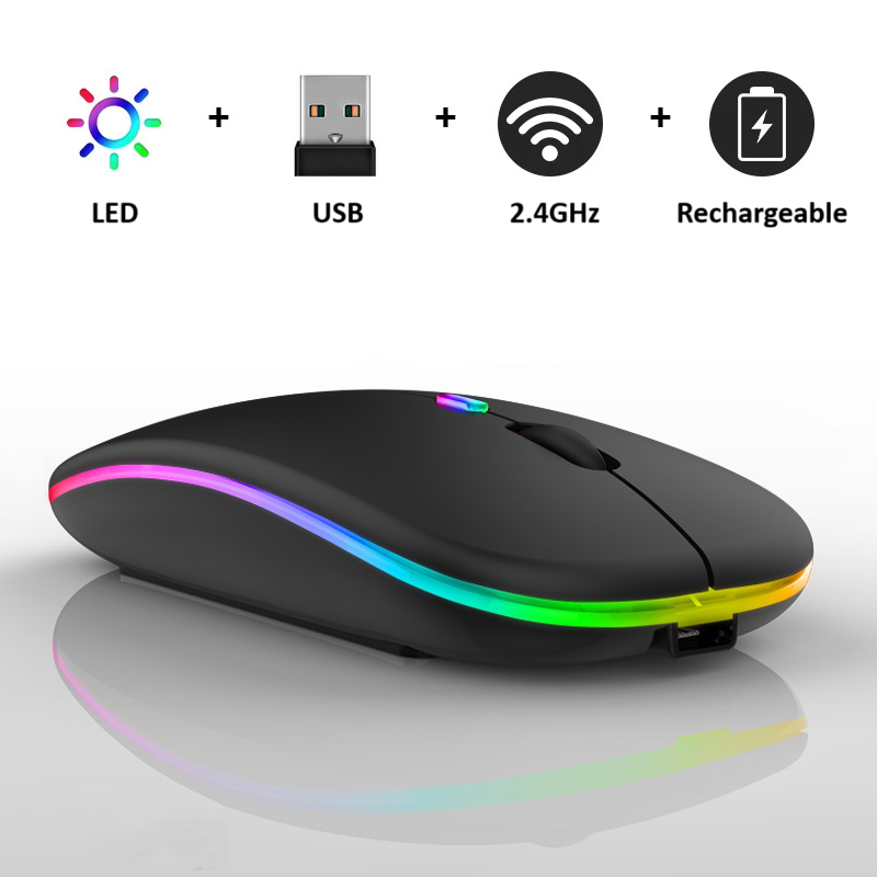 A2 Wireless Mouse, 2.4GHz Rechargeable RGB Wireless Mouse Slim Ergonomic Vertical Design for Laptop Desktop Computers