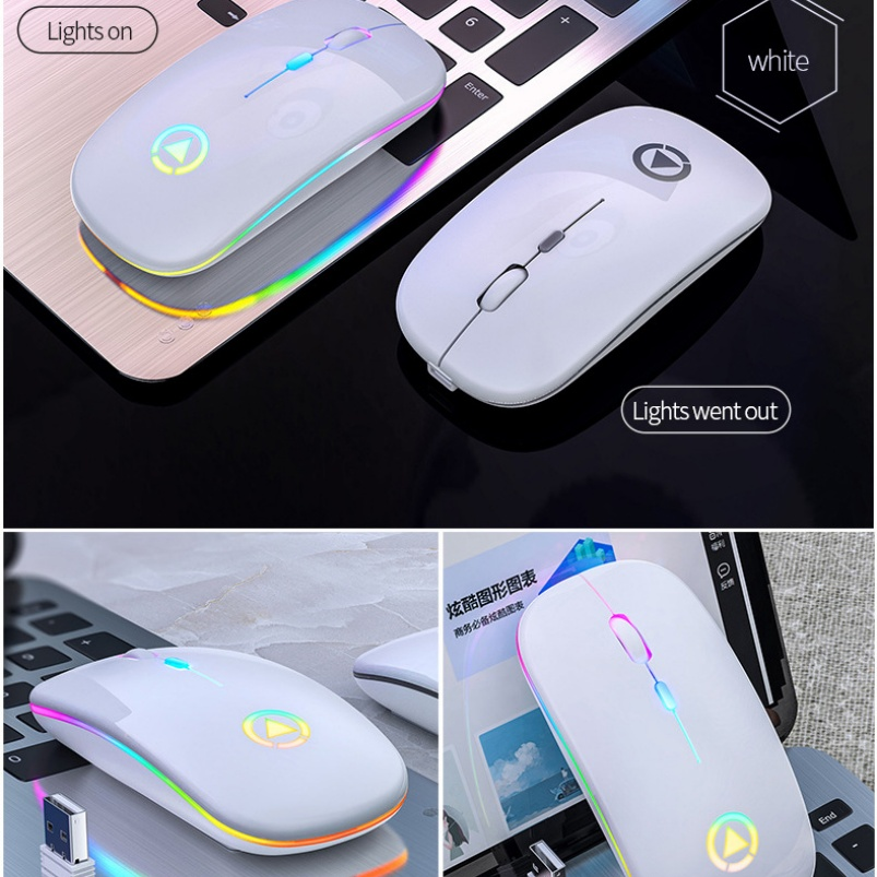 High Quality Ultra-Thin RGB A2 Wireless Gaming Mouse 3D Style USB Interface Rechargeable Colorful Rainbow Breathing LED Light - Image 6