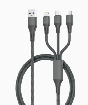 Nylon Braided 3 in 1 Universal Multi-Function Charging and Data Cable, USB-A to Type-C / Lightning / Micro, USB-C PD100W for All Devices