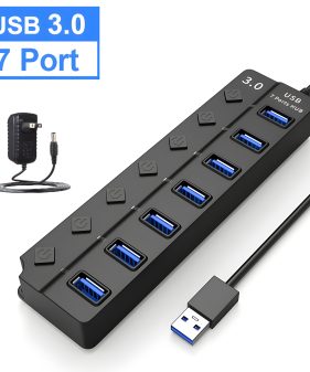 High Speed 7 Port USB 3.0 Powered Hub Splitter with On/Off Switch
