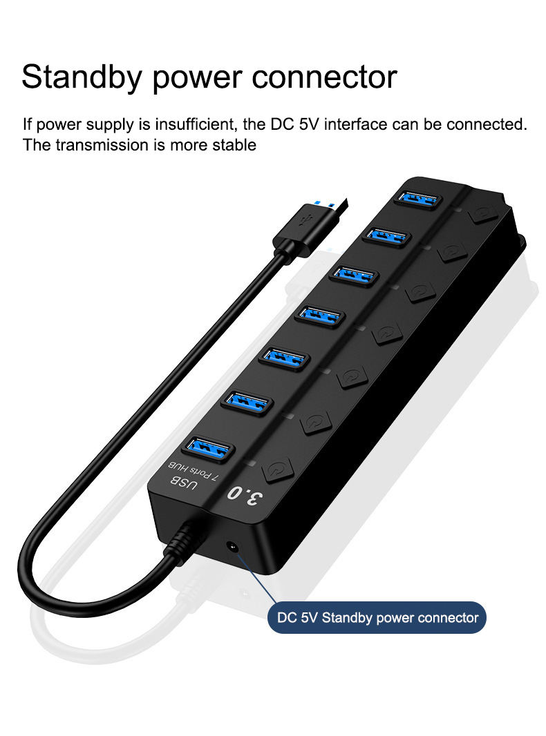 High Speed 7 Port USB 3.0 Powered Hub Splitter with On/Off Switch - Image 5