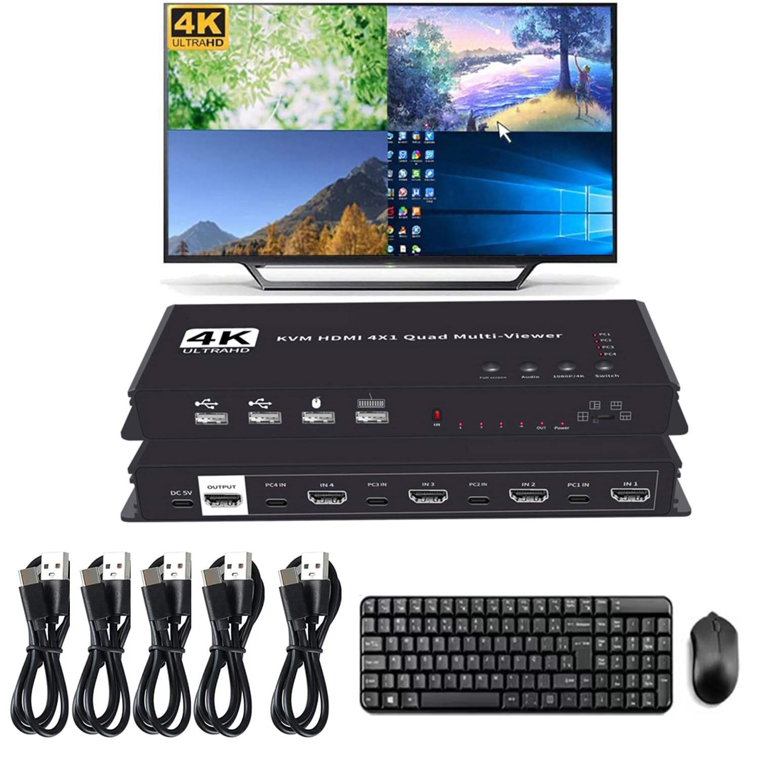 KVM HDMI 4x1 Multiviewer Switch 4K HDMI KVM 4 in 1 Out Seamless Quad Multi-Viewer Video Cutting Segmentati Switcher for 4 PC - Image 5