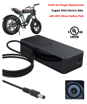 Charger for Engwe M20 Electric Fatbike with 48V Lithium-ion Battery Pack [54.6V 2A, 5.5x2.1mm Plug] -UL Certified