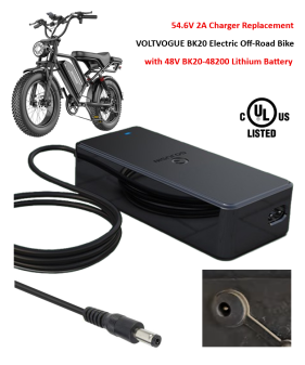 Charger for VOLTVOGUE Electric Bike BK20 with 48V Lithium Battery Pack Model: BK20-48200 [54.6V 2A, 5.5x2.1mm] -UL Certified