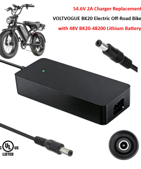 Charger for VOLTVOGUE Electric Bike BK20 with 48V Lithium Battery Pack Model: BK20-48200 [54.6V 2A, 5.5x2.1mm] -UL Certified